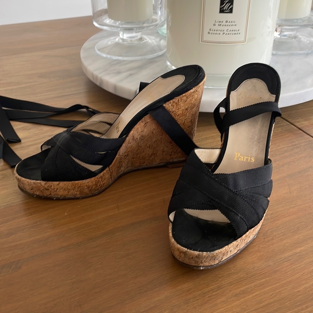 Christian Louboutin Authentic black cork tie up Espadrilles, size 37.5